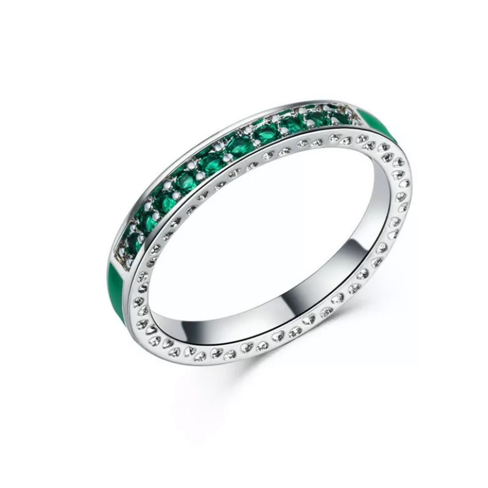 Silver Filled Ring Round Cut Green Sapphir…